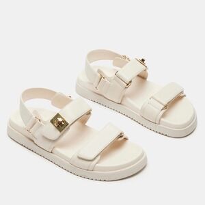 STEVE MADDEN Mona Sandals Size 10 Bone Leather White‎ Platform Casual Comfort